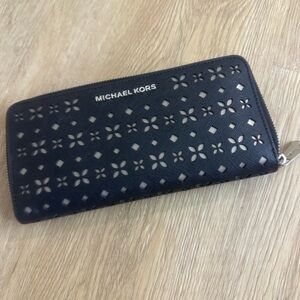 Michael Kors Black Cutout Zip Wallet